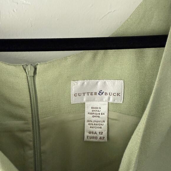 Cutter & Buck Green Linen Blend Sleeveless Sheath Dress Size 12 Classic Summer - Picture 4 of 8
